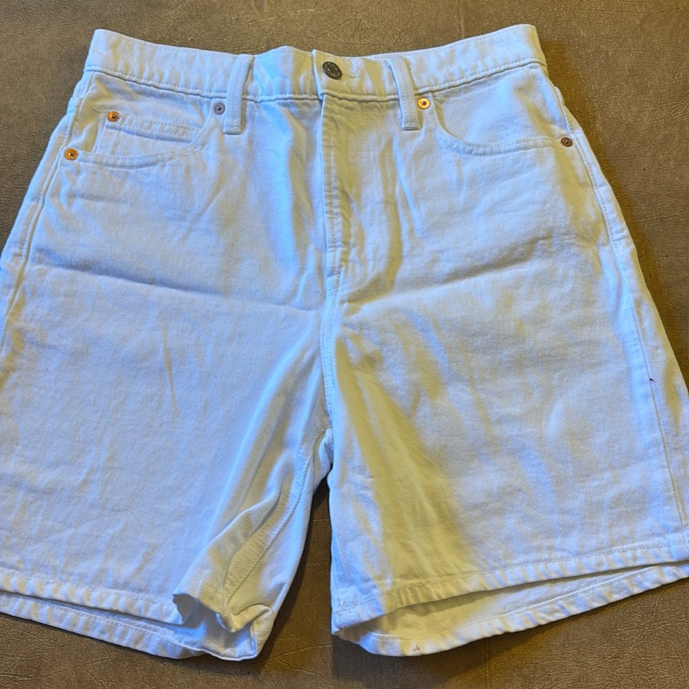 White denim mom shorts